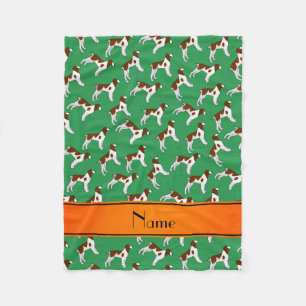 Personalised name green brittany spaniel dogs fleece blanket