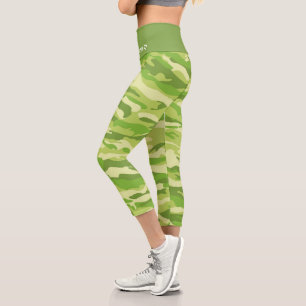 Personalised Name Green Camouflage Pattern Capri Leggings