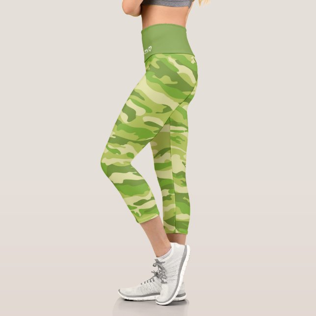 Personalised Name Green Camouflage Pattern Capri Leggings (Left)