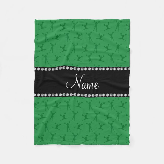 Personalised name green cheerleader pattern fleece blanket (Front)