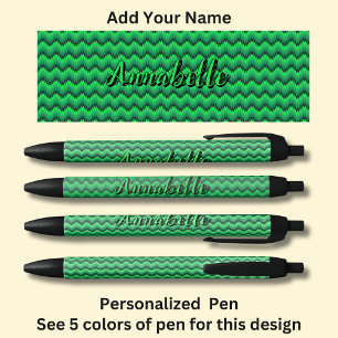 Personalised Name, Green Chevron Zig Zag Black Ink Pen
