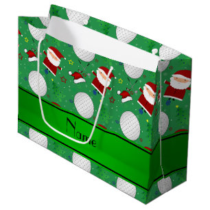 Personalised name green christmas golfing large gift bag
