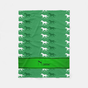 Personalised name green coloured horses fleece blanket