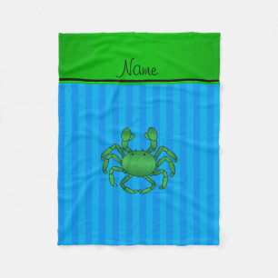 Personalised name green crab blue stripes fleece blanket