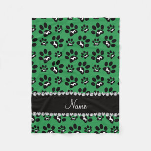 Personalised name green dachshunds dog paws fleece blanket