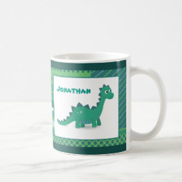 Personalised name green dinosaur animal coffee mug