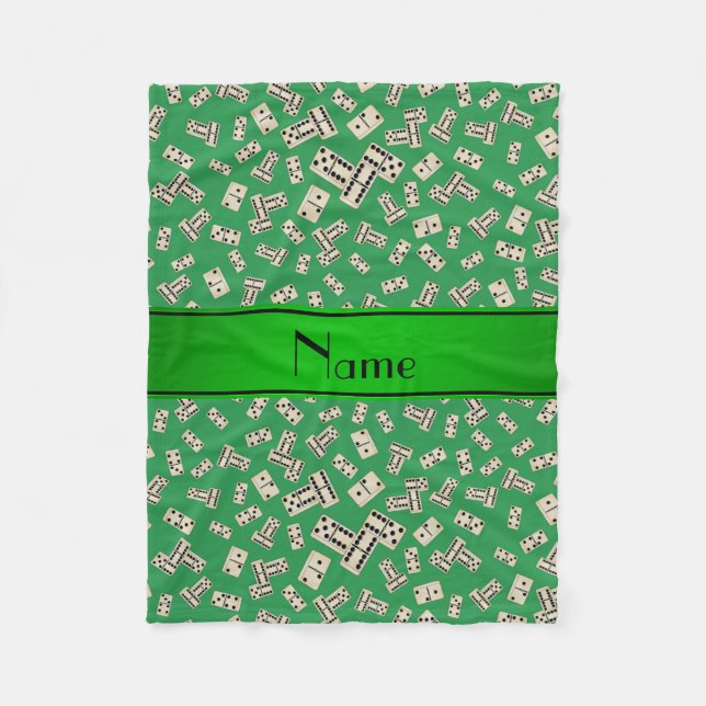 Personalised name green dominos fleece blanket (Front)