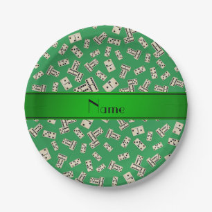 Personalised name green dominos paper plate