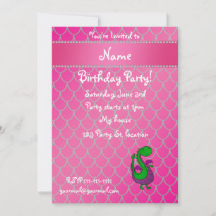 Personalised name green dragon pink scales invitation