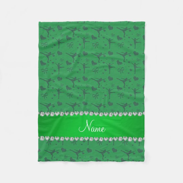 Personalised name green figure skating fleece blanket (Front)