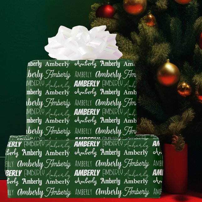 Personalised Name Green Font Collage Christmas Wrapping Paper (Creator Uploaded)