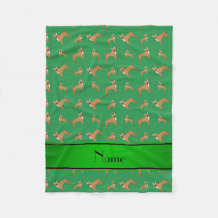 Personalised name green french bulldogs fleece blanket