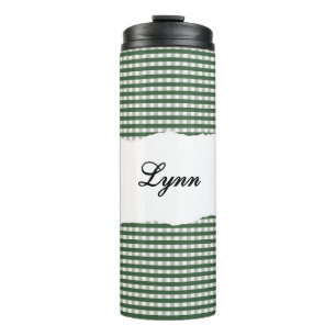 Personalised Name Green Gingham Pattern Thermal Tumbler