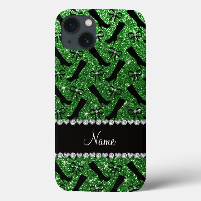 Personalised name green glitter boots bows Case-Mate iPhone case (Back)