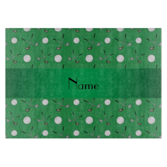 Personalised name green golf balls cutting board (Front)
