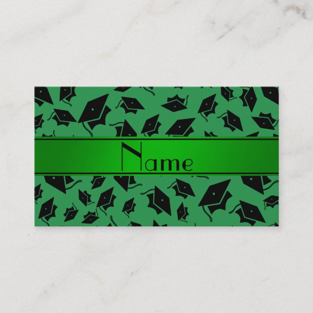 Personalised name green graduation cap calling card (Front)