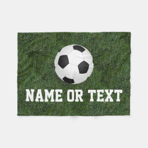 Personalised Name Green Grass Soccer Boys Fleece Blanket