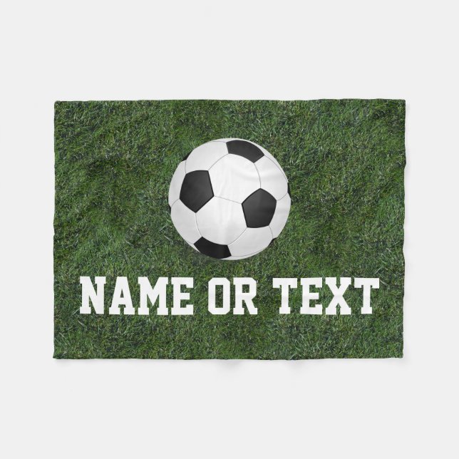 Personalised Name Green Grass Soccer Boys Fleece Blanket (Front (Horizontal))