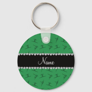 Personalised name green gymnastics pattern key ring