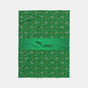Personalised name green hockey pattern fleece blanket