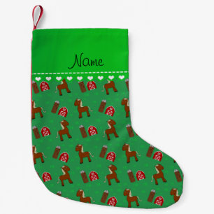 Personalised name green horses barn grass small christmas stocking