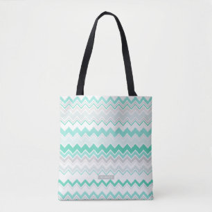 Personalised Name Green Ikat Chevron Pattern Tote Bag