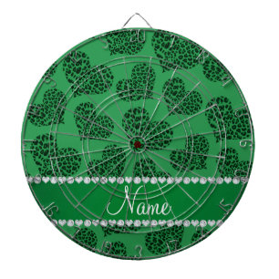 Personalised name green leopard hearts dartboard