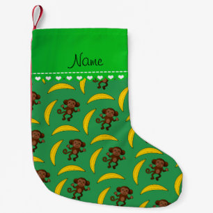Personalised name green monkey bananas small christmas stocking
