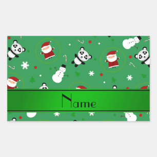 Personalised name green panda santas christmas rectangular sticker
