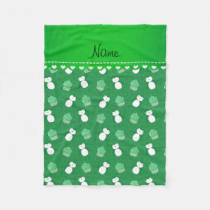 Personalised name green penguins cupcakes stars fleece blanket