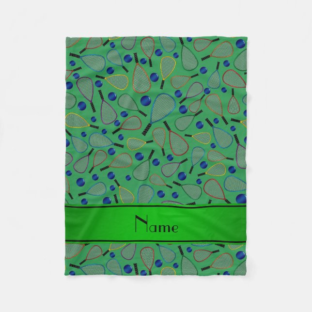 Personalised name green racquetball pattern fleece blanket (Front)