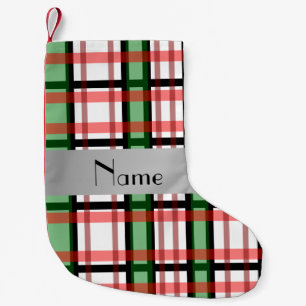 Personalised name green red plaid small christmas stocking