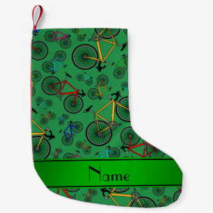 Personalised name green road bikes small christmas stocking