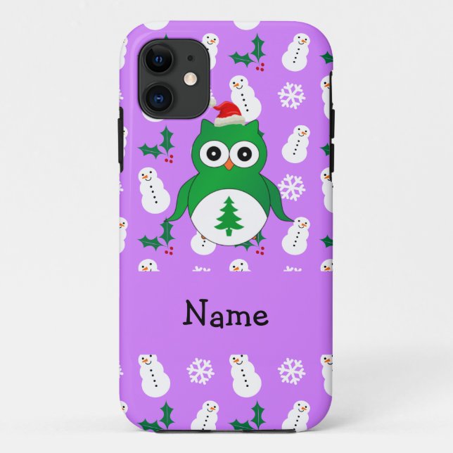 Personalised name green santa owl purple snowmen Case-Mate iPhone case (Back)