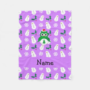 Personalised name green santa owl purple snowmen fleece blanket