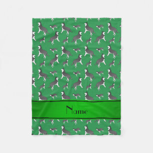 Personalised name green siberian husky dogs fleece blanket