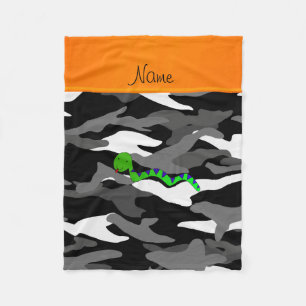 Personalised name green snake black camouflage fleece blanket