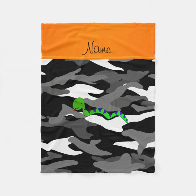 Personalised name green snake black camouflage fleece blanket (Front)