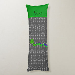 Personalised name green snake grey bubbles body cushion