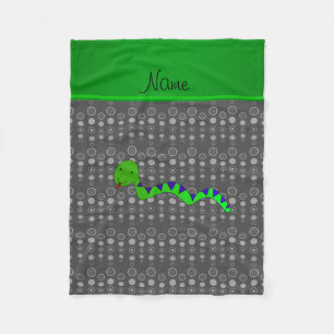 Personalised name green snake grey bubbles fleece blanket