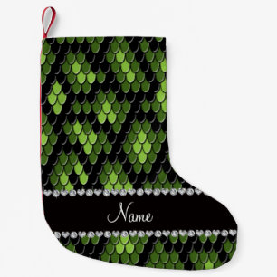 Personalised name green snake skin pattern small christmas stocking