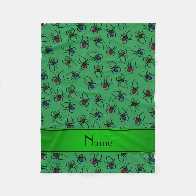 Personalised name green spiders fleece blanket (Front)