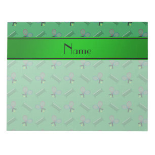 Personalised name green tennis rackets and nets notepad