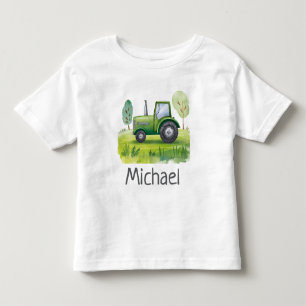 Personalised Name Green Tractor Farm Watercolor Toddler T-Shirt