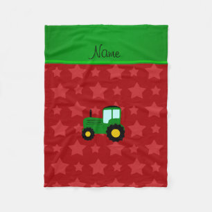 Personalised name green tractor red stars fleece blanket