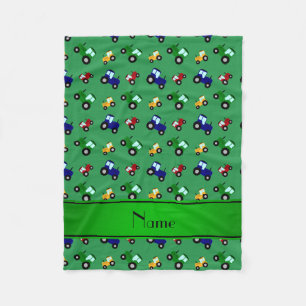Personalised name green tractors fleece blanket