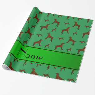 Personalised name green Vizsla dogs Wrapping Paper