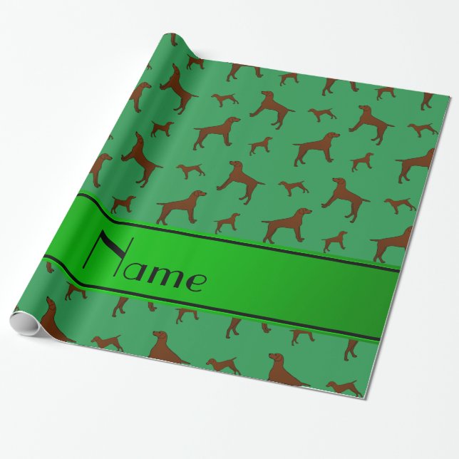 Personalised name green Vizsla dogs Wrapping Paper (Unrolled)