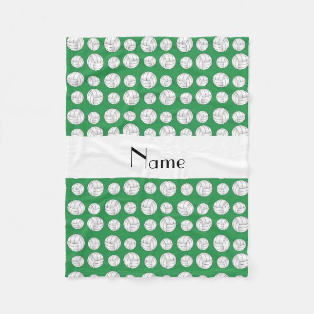 Personalised name green volleyball balls fleece blanket (Front)