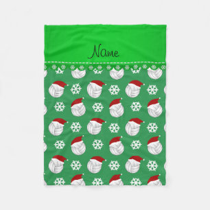 Personalised name green volleyballs santa hats fleece blanket